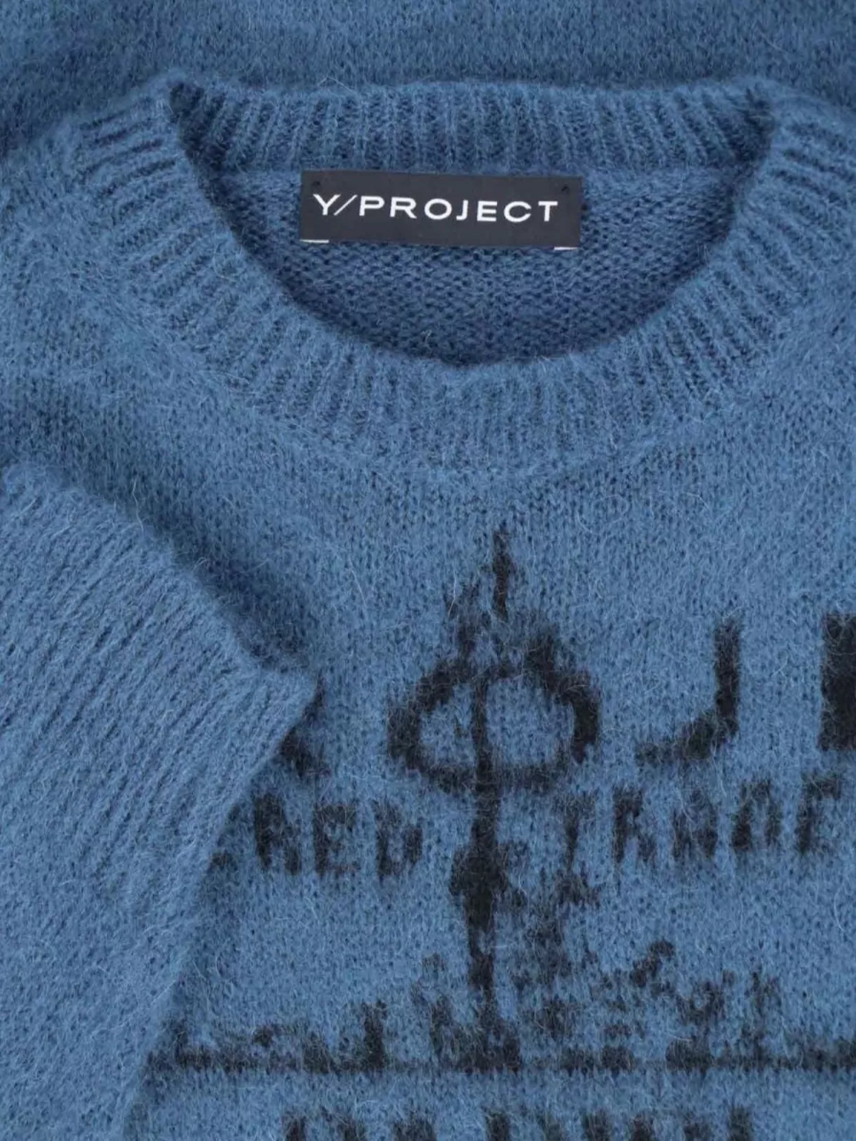 Y/Project Graphic Print Crewneck Sweater With Ribbed Finish