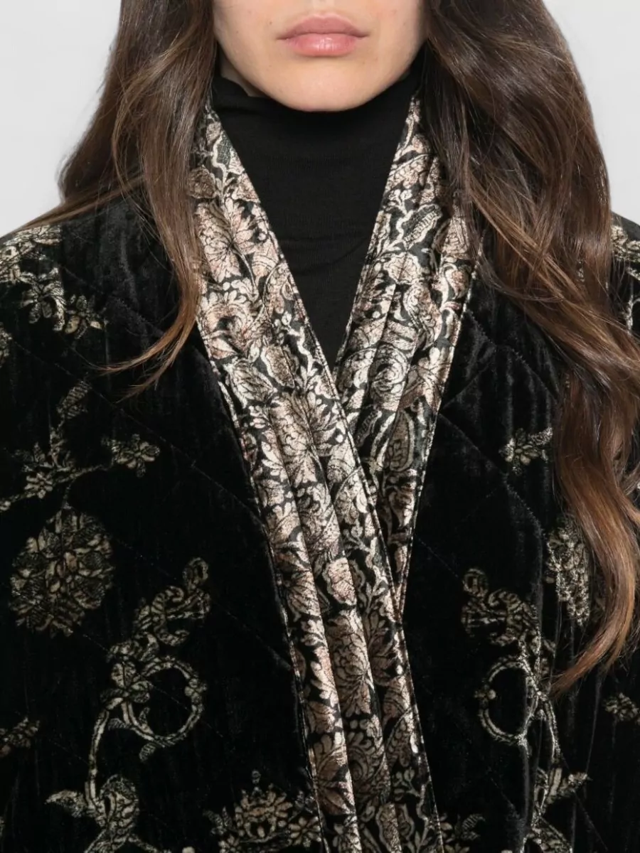 Pierre Louise Mascia Silk Floral Print Quilted Long Coat