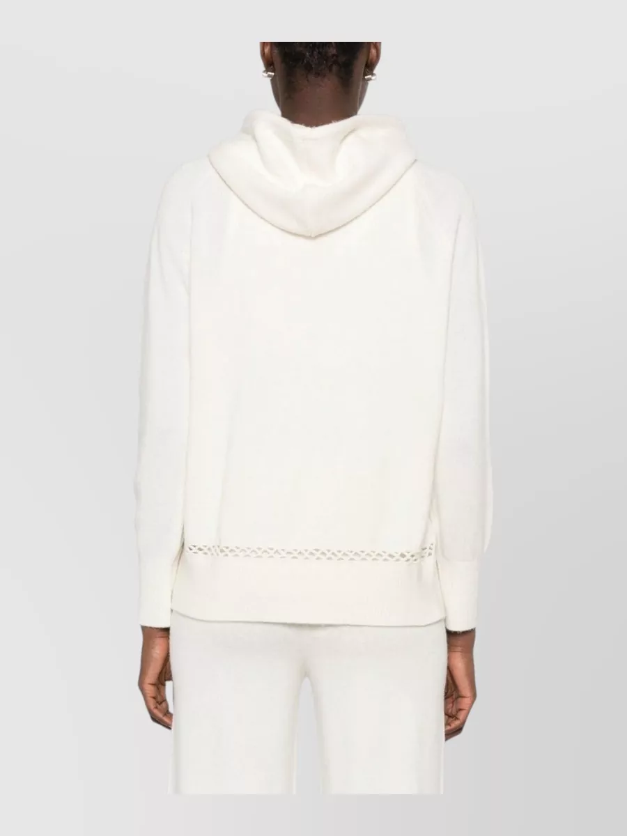 Ermanno Firenze Cashmere Wool Floral-Embroidered Open-Knit Trim Zip Hoodie