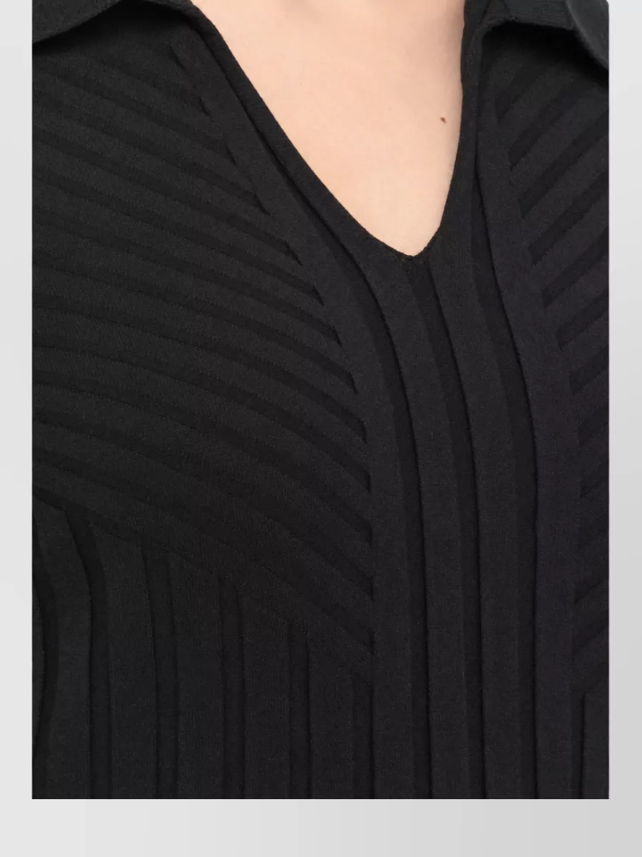 D.exterior Ribbed V-Neck Long-Sleeve Sweatshirt
