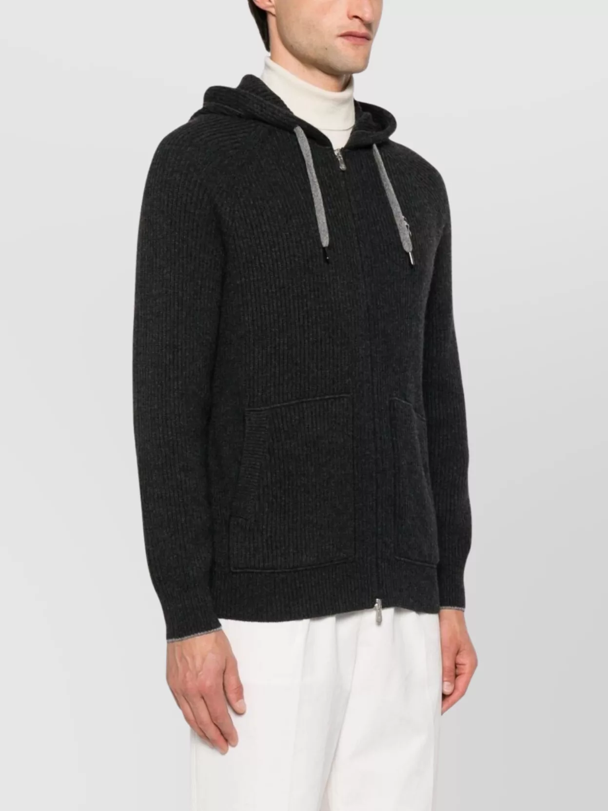 Brunello Cucinelli Cashmere Zip-Up Hoodie Featuring Drawstring Hood