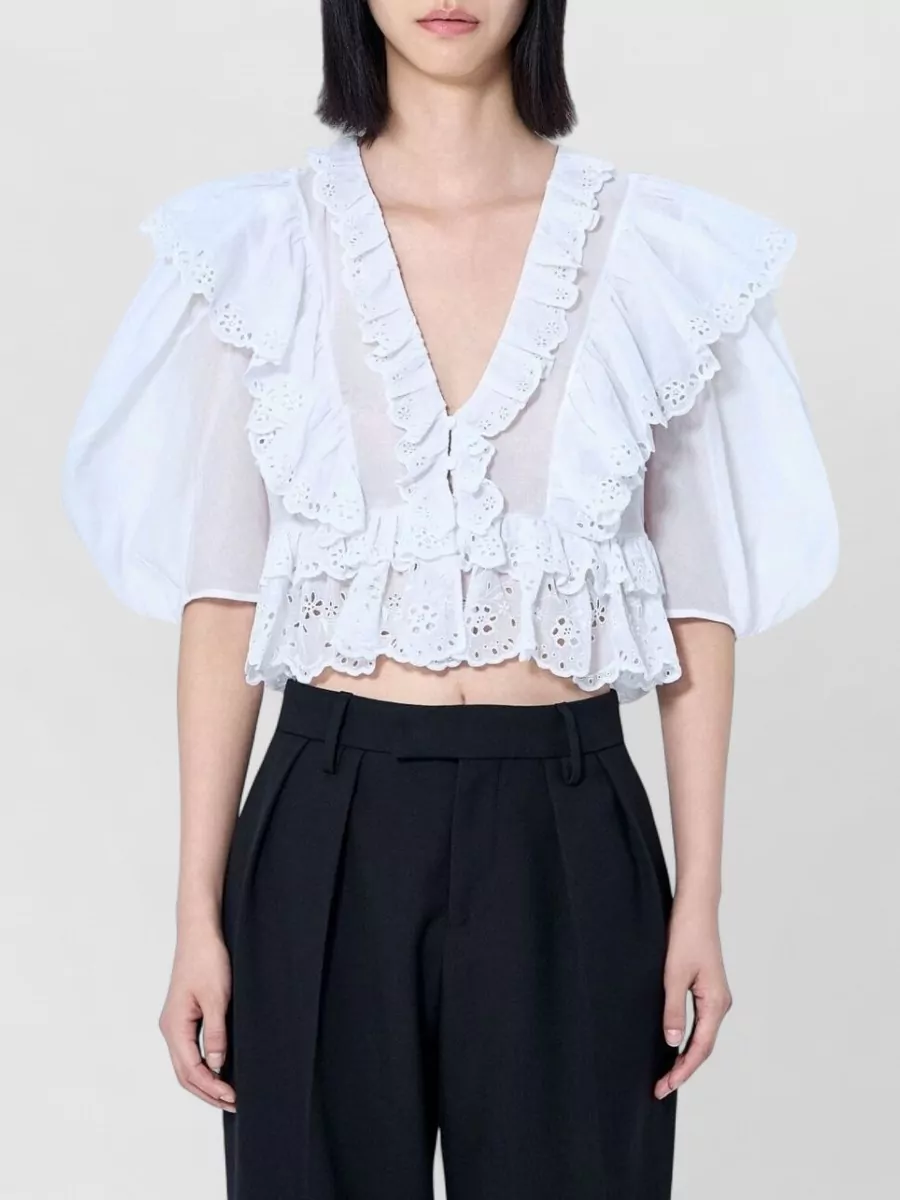 Chloé Cotton Cropped Ruffled Blouse
