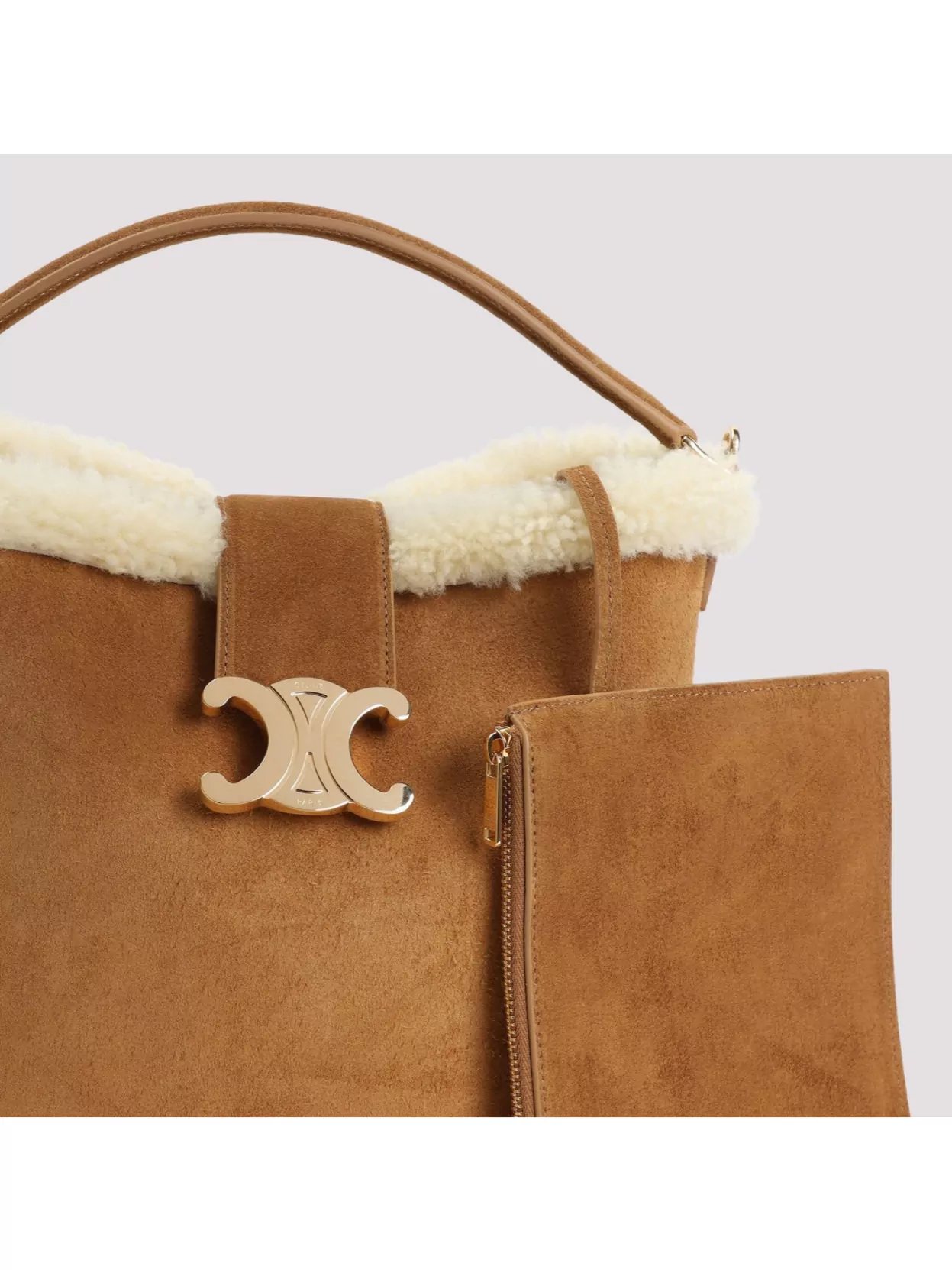 Celine Medium Louise Bucket Bag With Shearling Trim