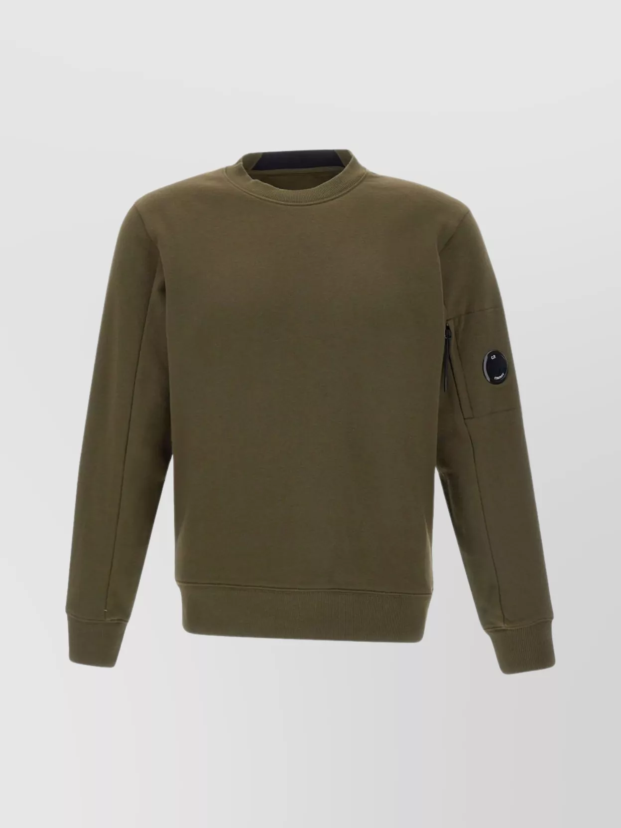 Shop C.p. Company Crew Neck Cotton Sweatshirt With Zippered Pocket