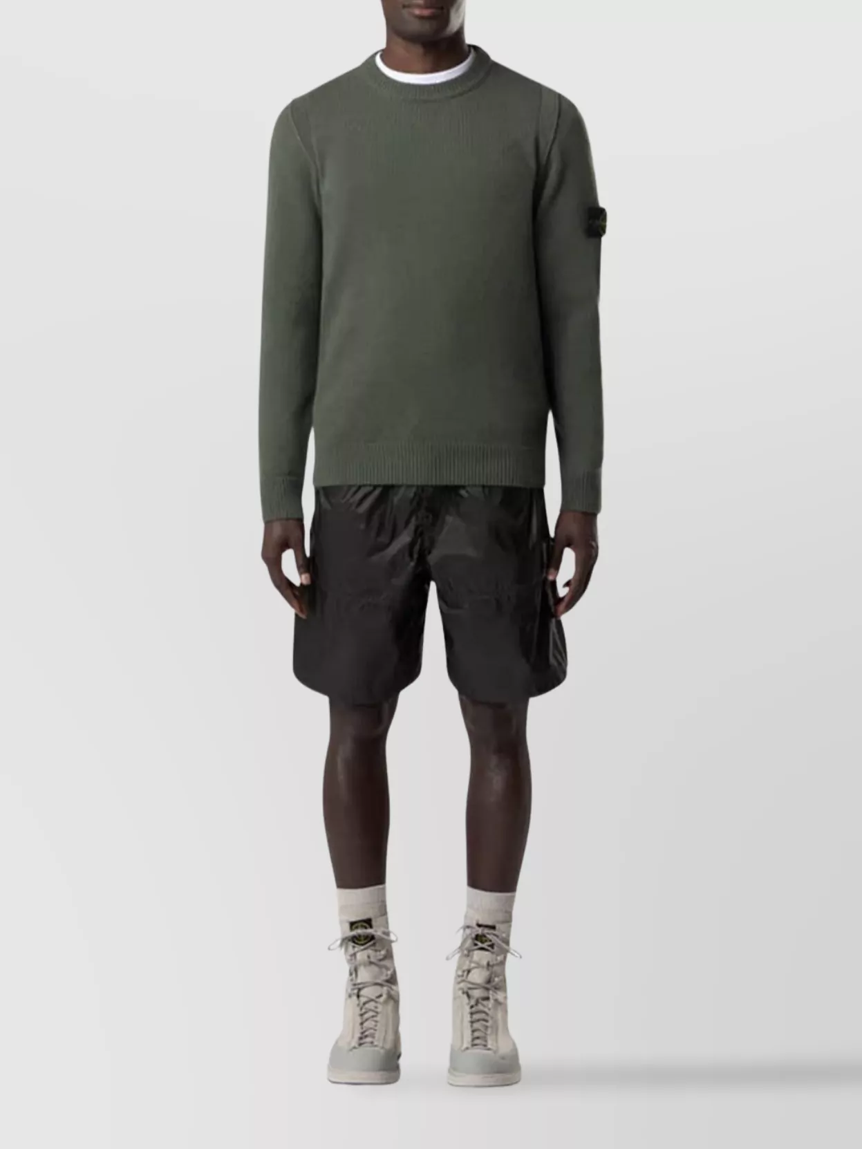 Stone Island Logo Crewneck Sweater Ribbed Accents