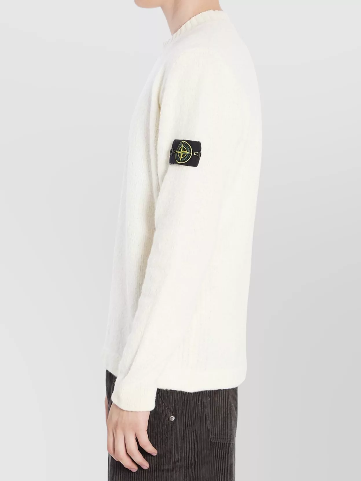 Stone Island Textured Knitwear Sweater With Logo Patch In White