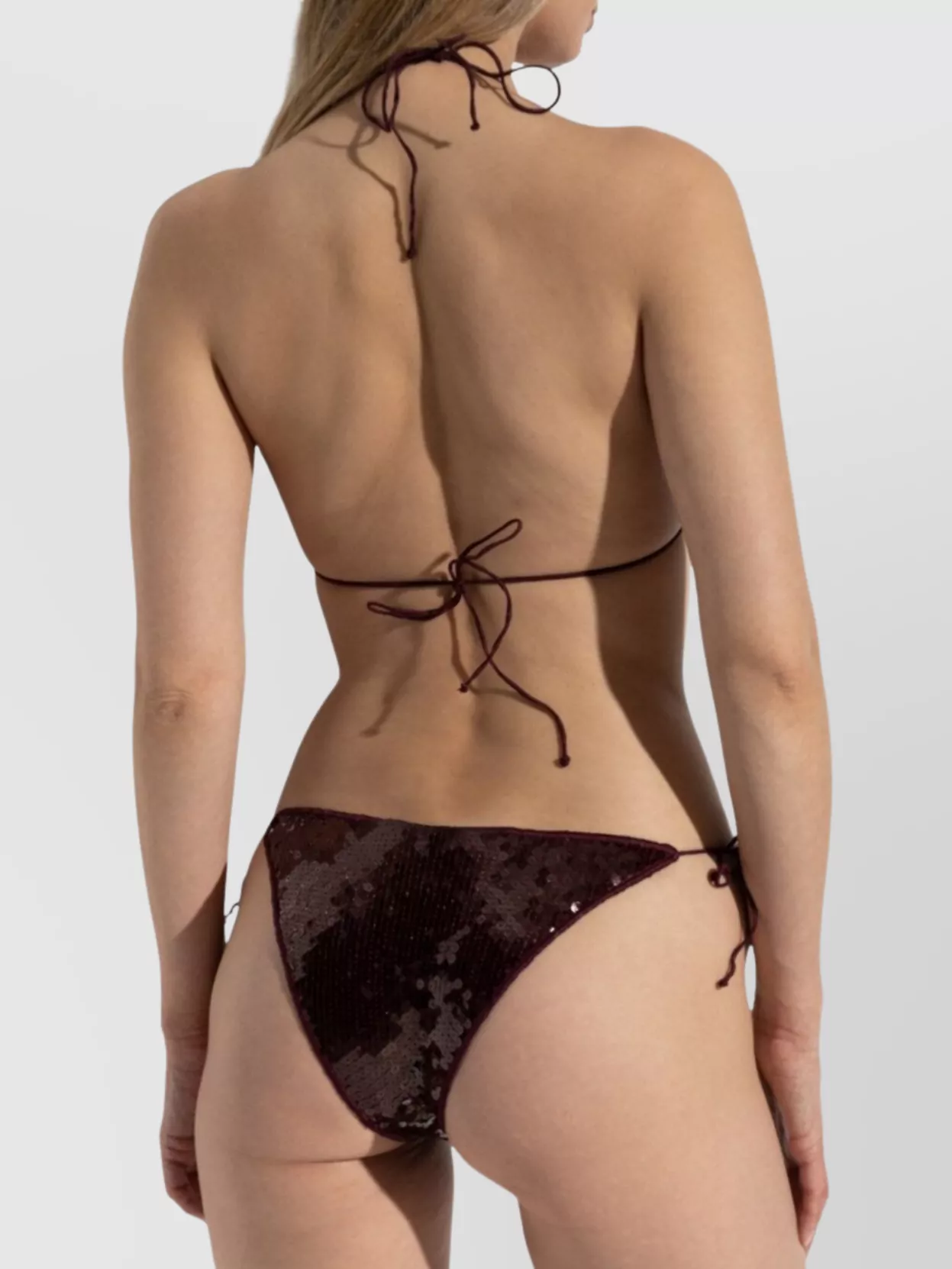 Oseree Burgundy Sequin Halter Microkini In Black