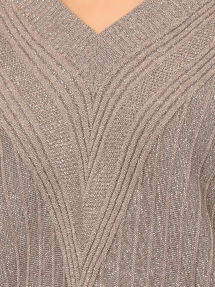 D.exterior Ribbed V-Neck Lurex Sweater
