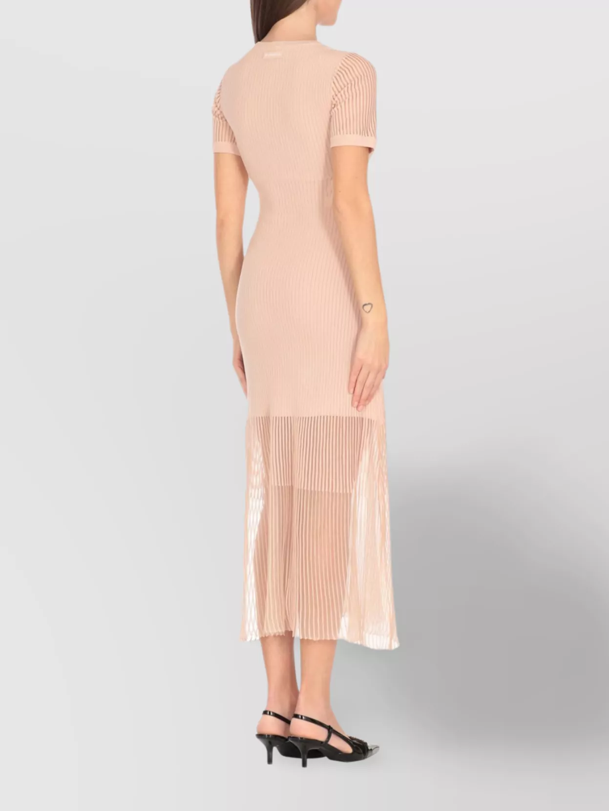 Pinko Ribbed Viscose Blend Dress With Sheer Panels