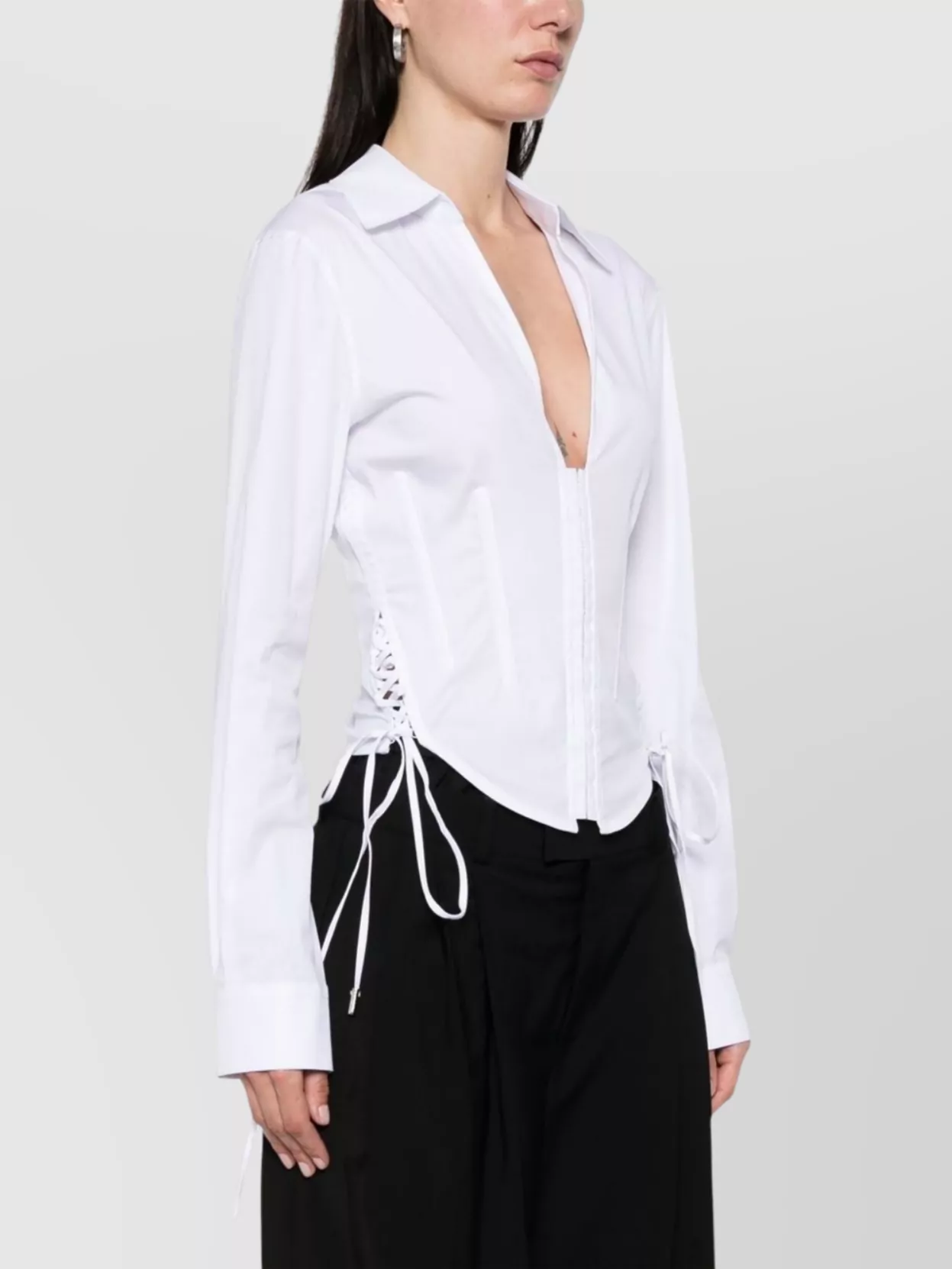 Mugler Plunging V-Neck Collared Top