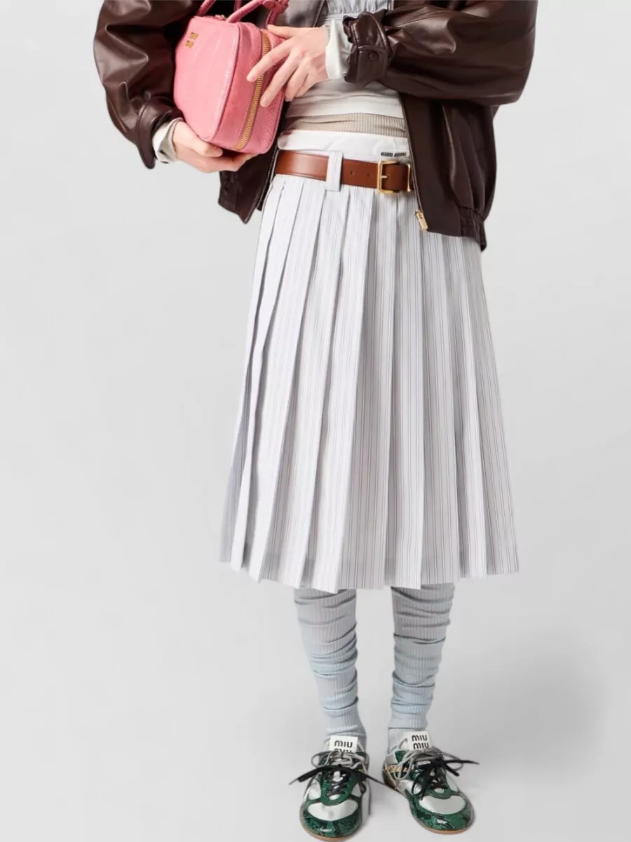 Miu Miu Pleated Cotton Midi Skirt