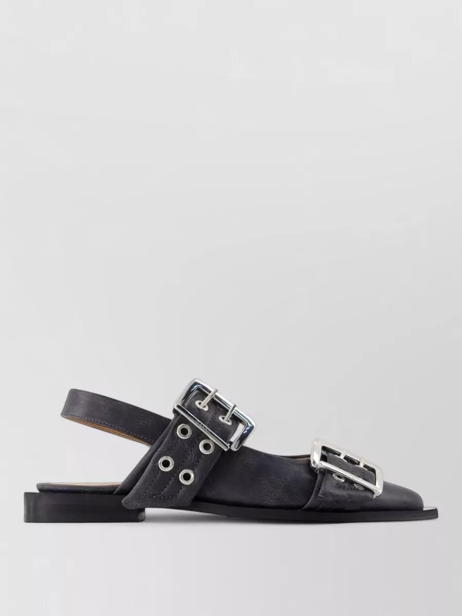 Ganni leather buckle strap ballerina flats