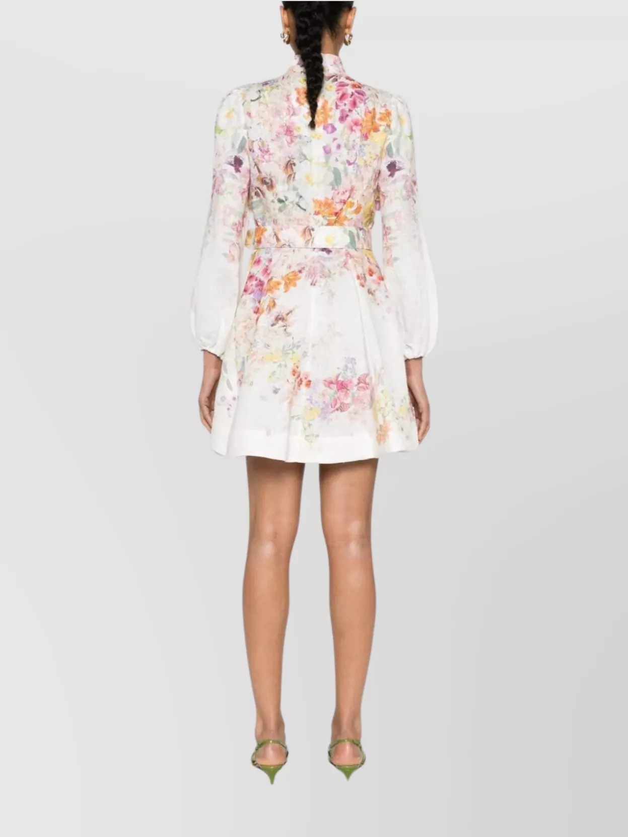 Zimmermann Natural Linen Floral Print Mini Dress