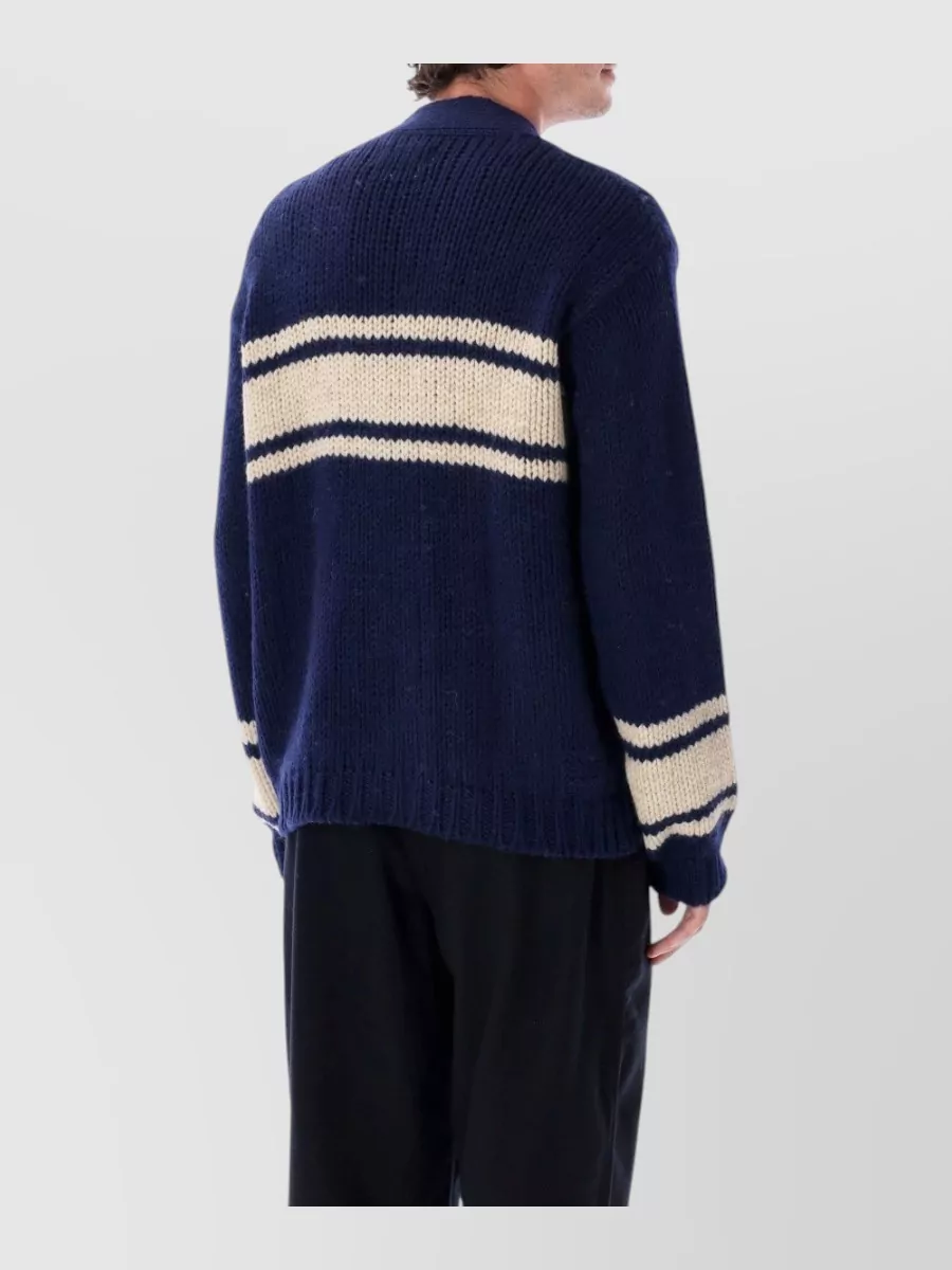 Universal Works Wool Chunky-Knit Striped V-Neck Cardigan