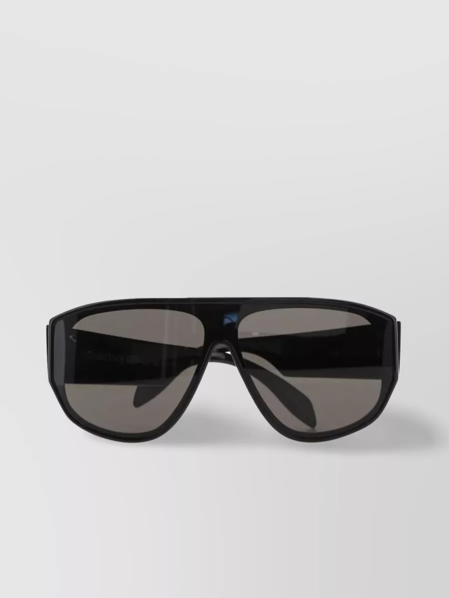 Shop Alexander Mcqueen Square Sunglasses With Graffiti Print And Brown Tinted Lenses In Black