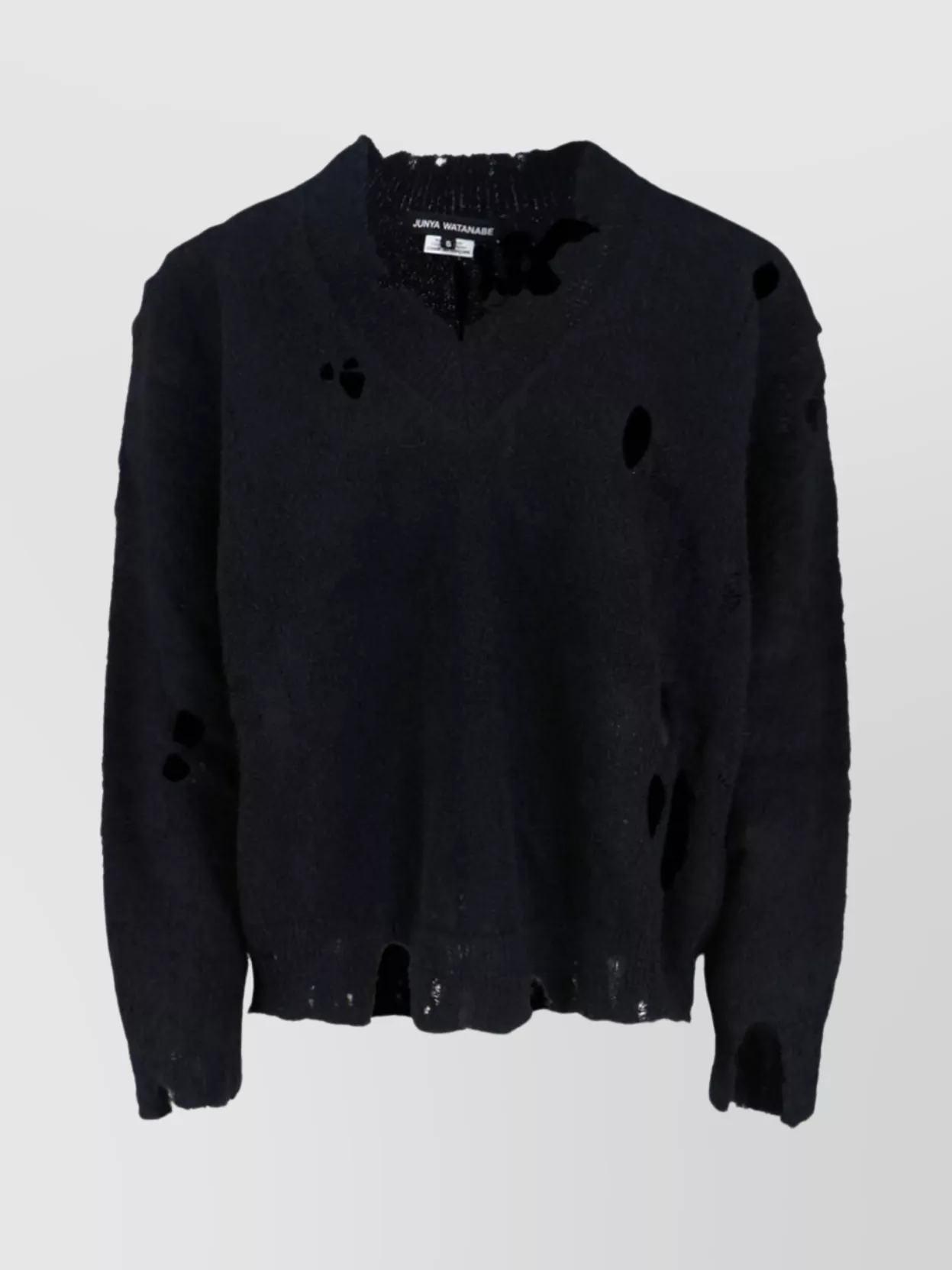 Junya Watanabe V-neck Knitwear With Distressed Long Sleeves In Black