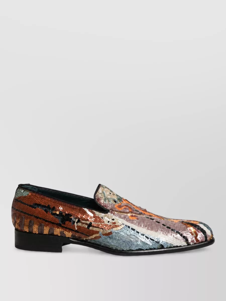Dolce&Gabbana Leather Embroidered Sequin Slippers