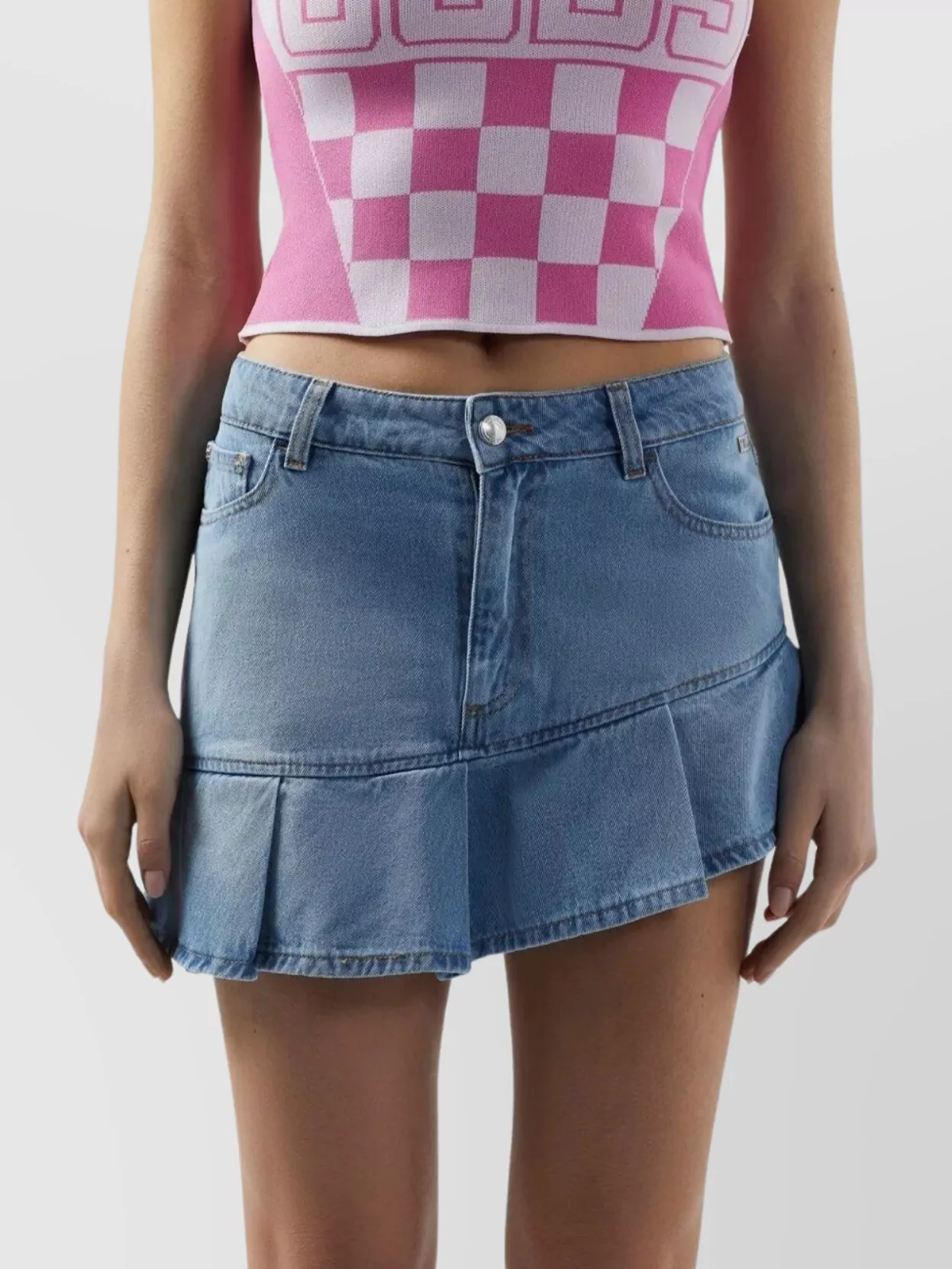 Gcds Asymmetric Pleated Mini Skirt Belts