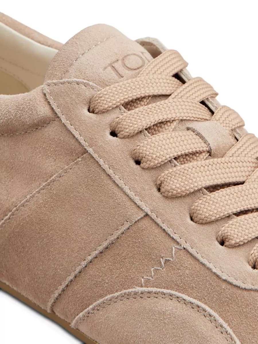 Tod's Suede Leather Sneakers Round Toe Rubber Sole