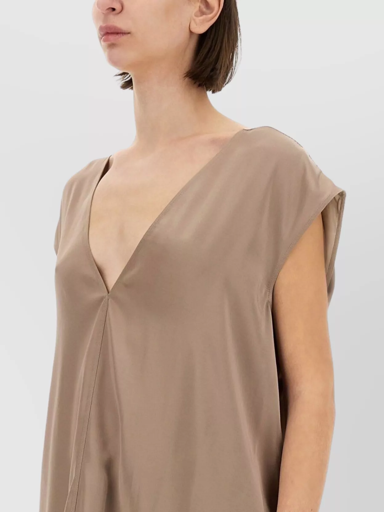 Rick Owens "dylan" Oversize V-neck Cap Sleeve Top In Brown