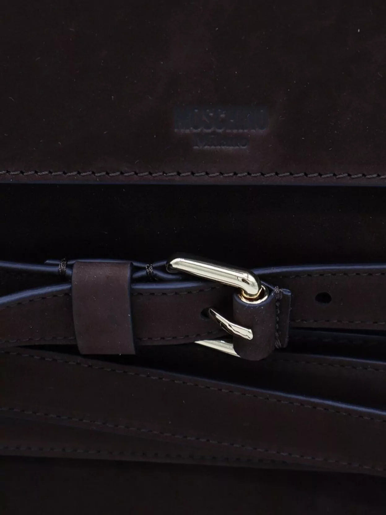 Moschino Strap Detail Suede Top Handle Bag
