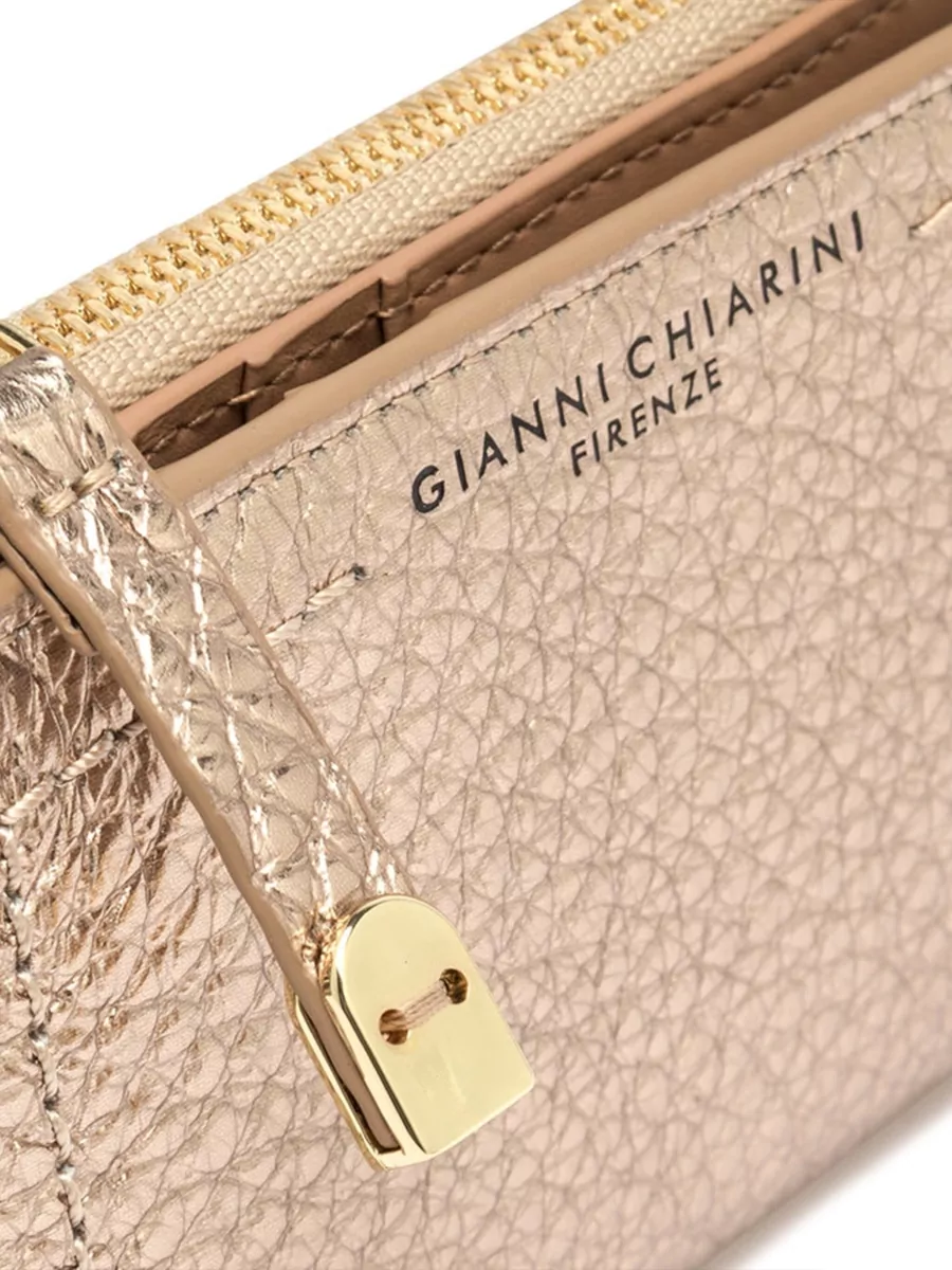 Gianni Chiarini Compact Wallet Gold Hardware Textured Finish