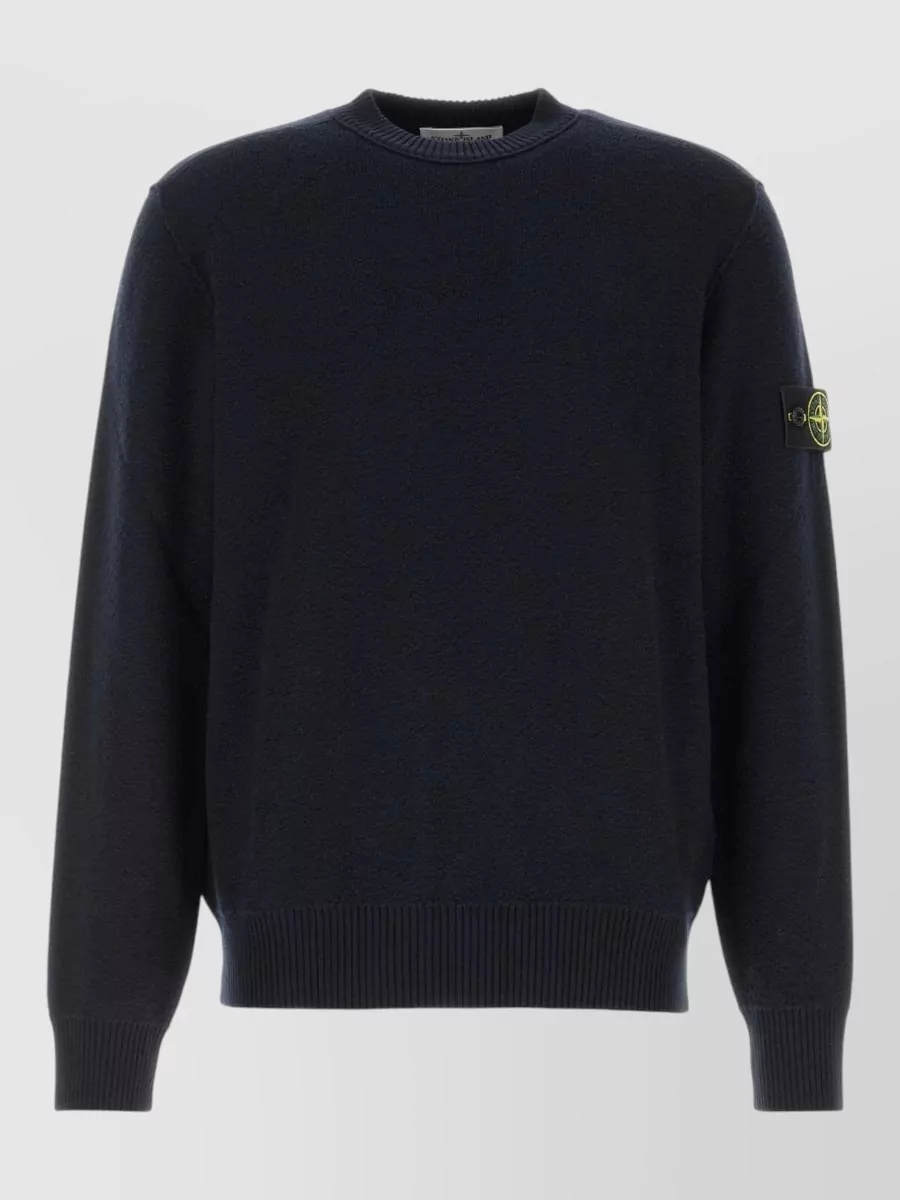 Stone Island textured virgin wool crew neck sweater