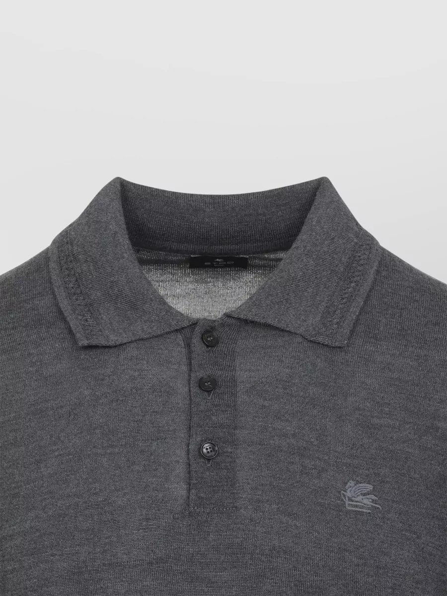 Etro Wool Silk Fine-Knit Long-Sleeve Polo Shirt