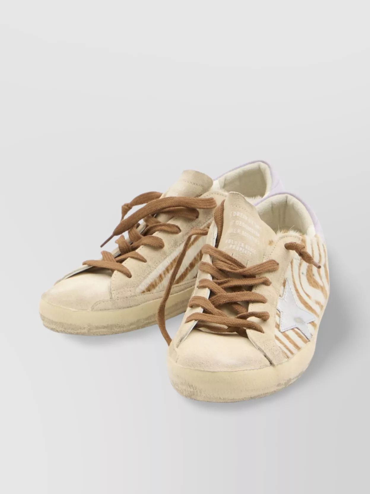 Golden Goose Super-star Distressed Metallic Leather And Suede-trimmed Zebra-print Calf Hair Sneakers In Neutral