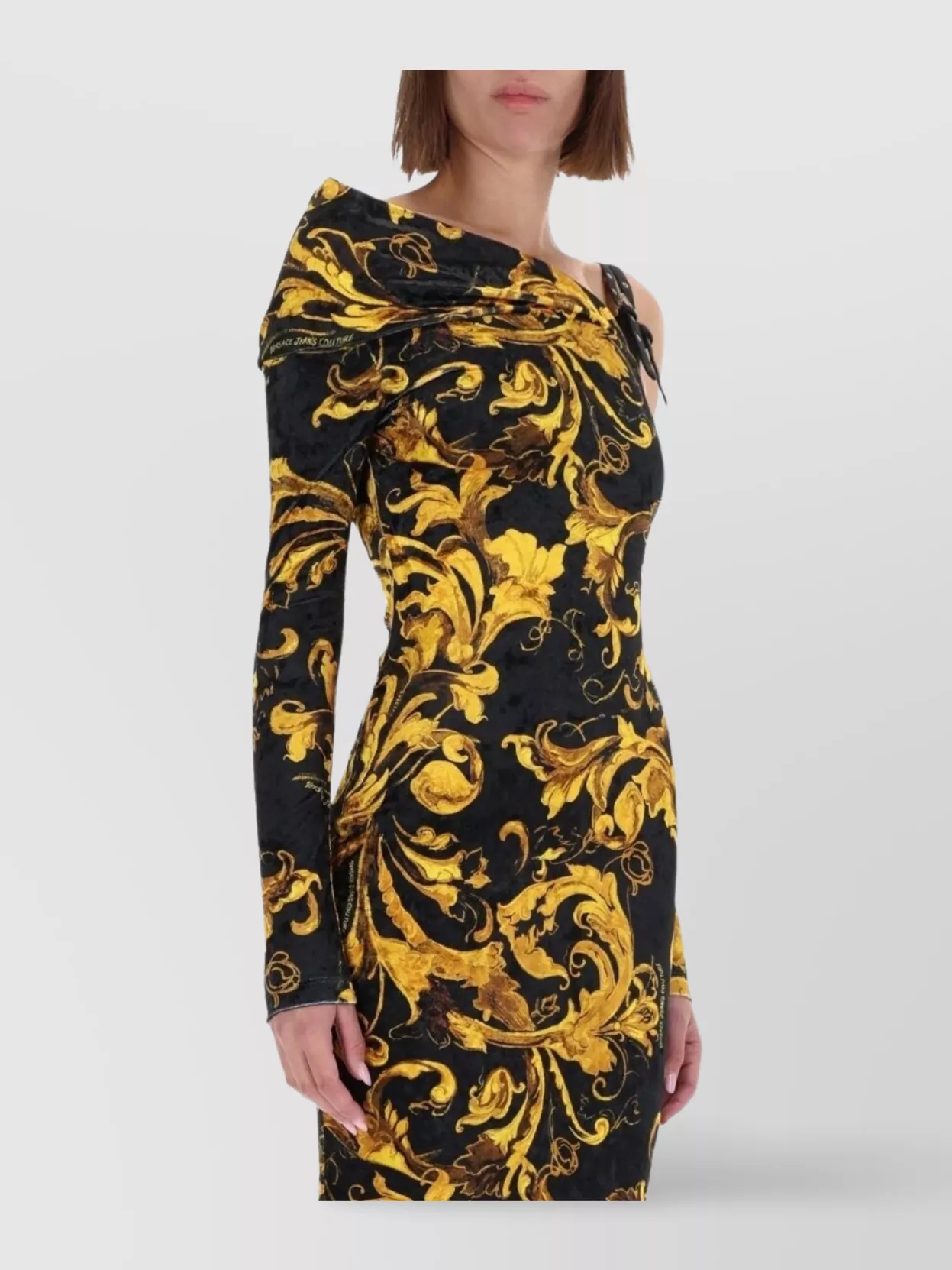Versace Jeans Couture Asymmetric One Shoulder Long Sleeve Dress
