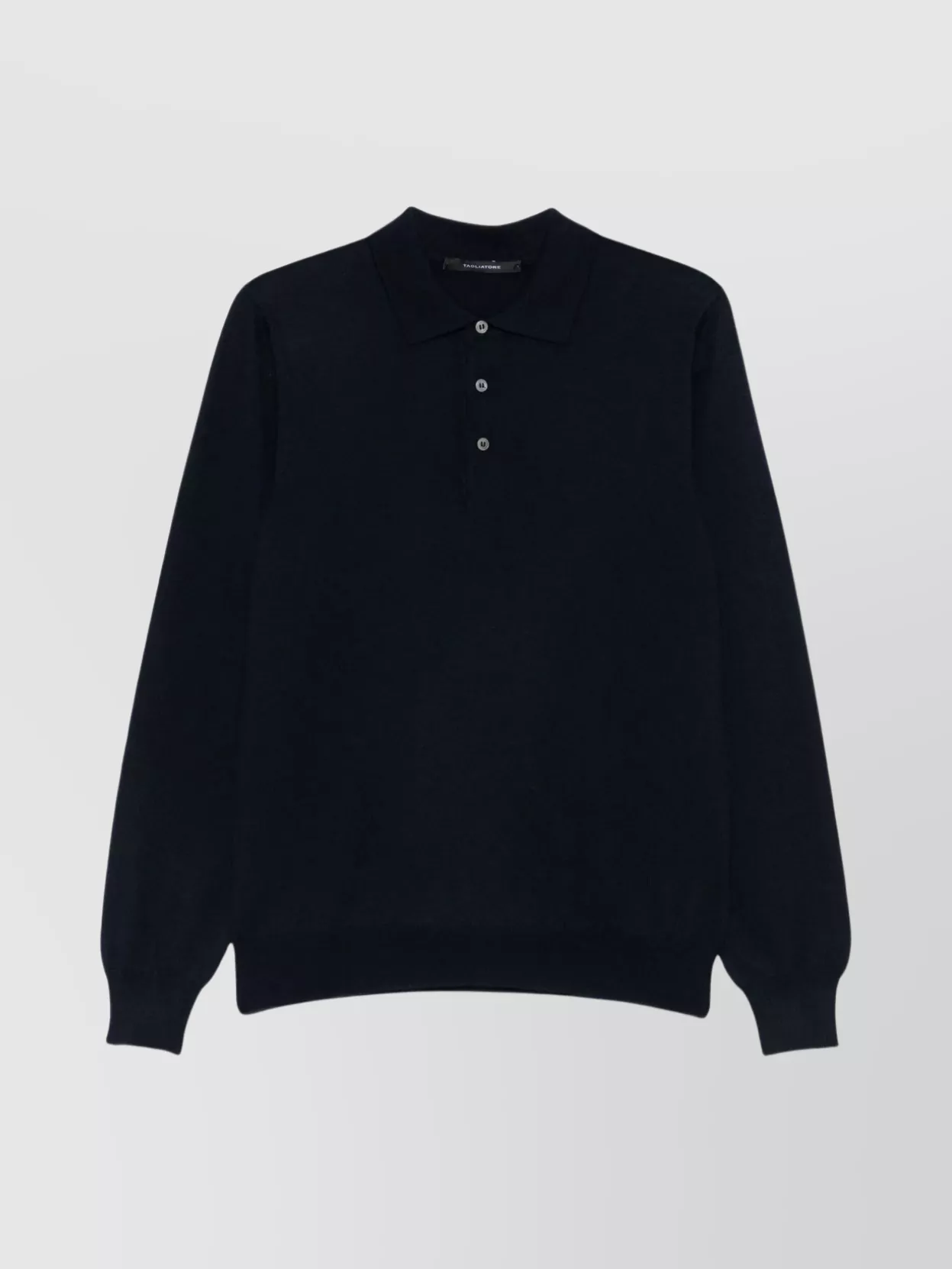 Tagliatore Wool Polo Shirt With Long Sleeves And Ribbed Hem In Blue