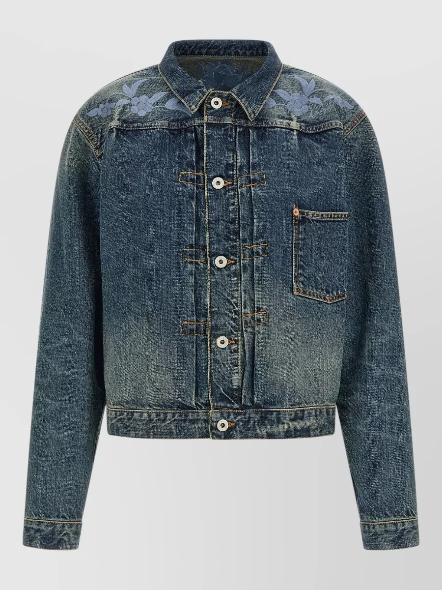 Kenzo Denim floral embroidered cropped jacket