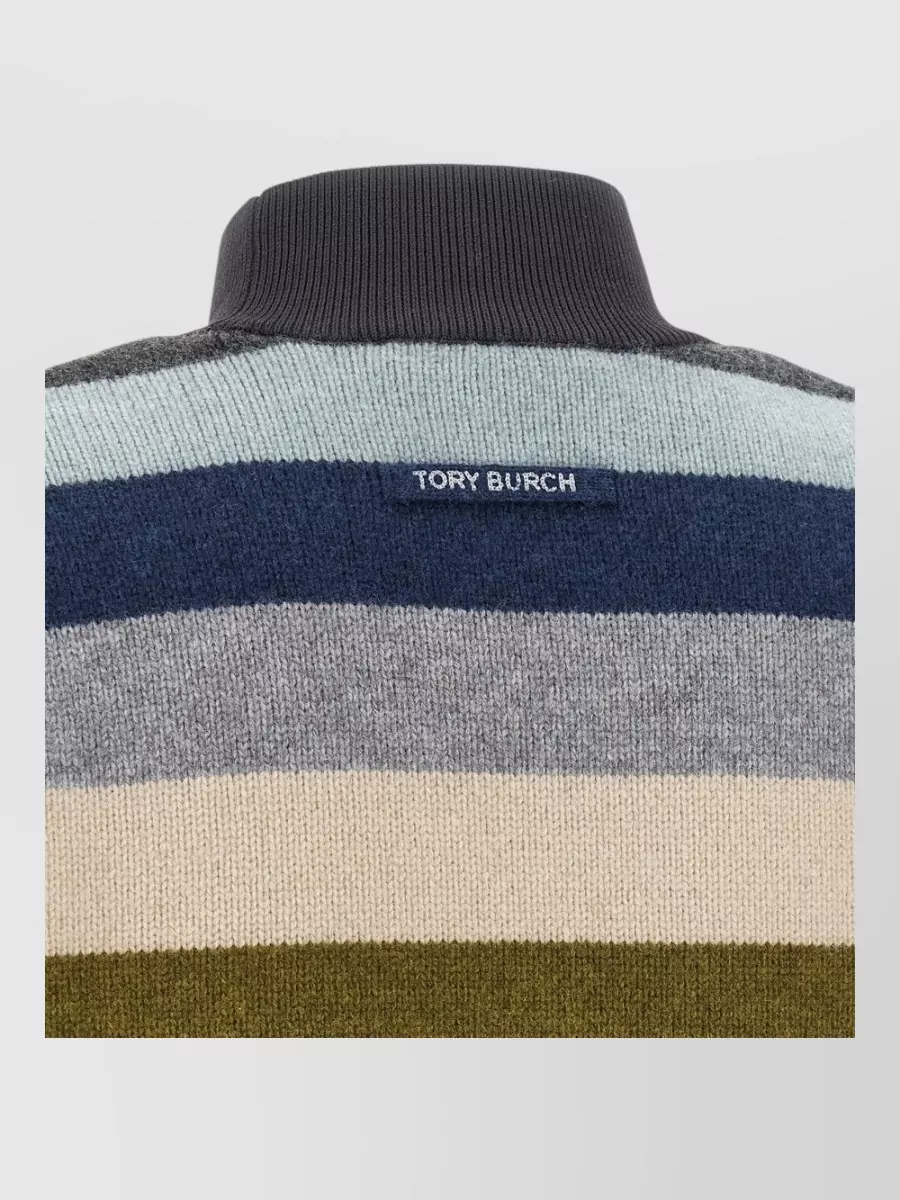 Tory Burch Striped Wool Mock Neck Jumper