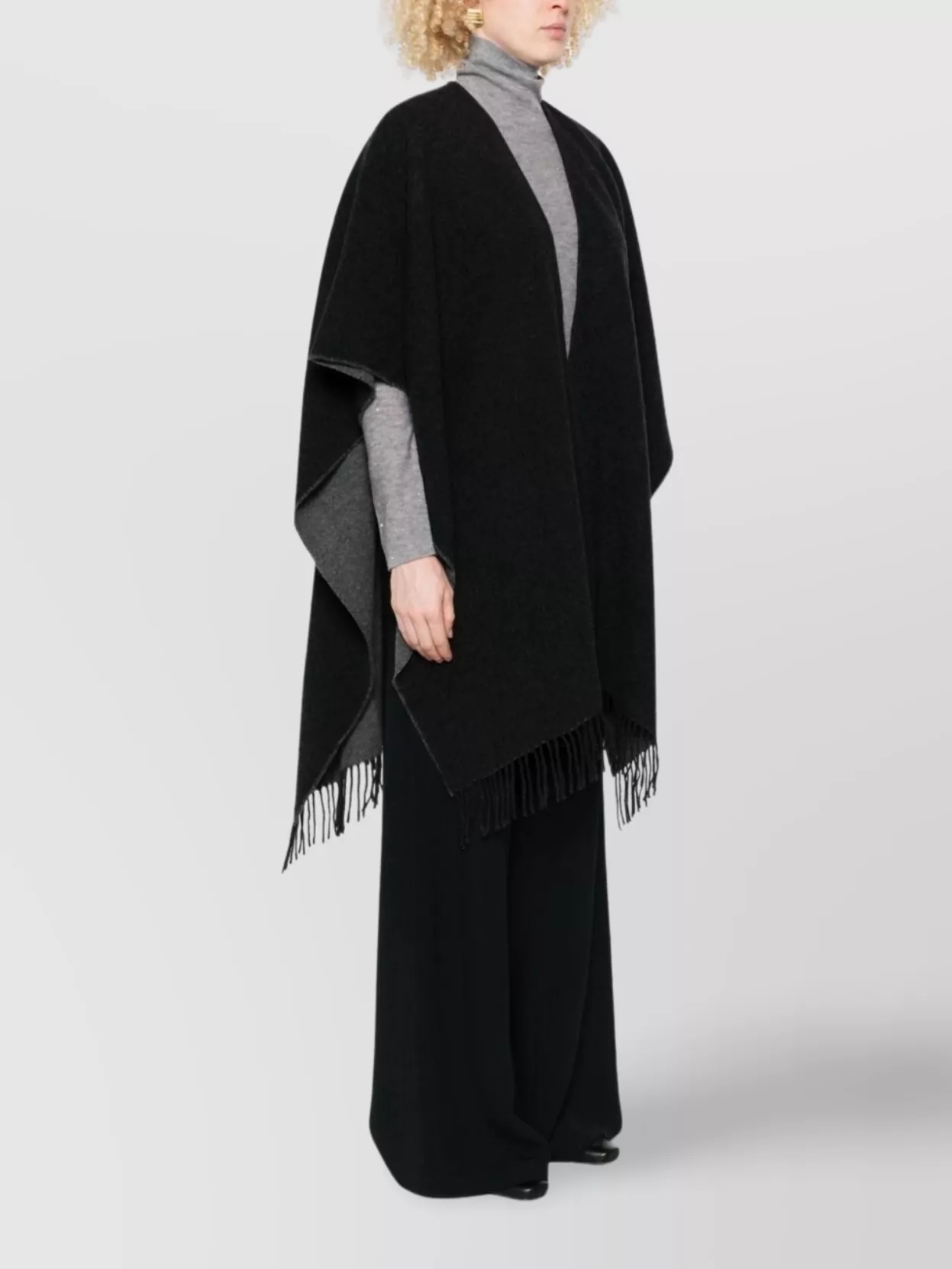 Fabiana Filippi Wool Poncho With Draped Silhouette And Fringe Detailing