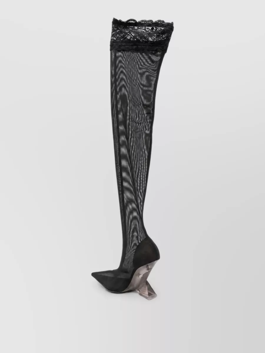 The Attico Mesh Floral Lace Thigh High Ankle Boots
