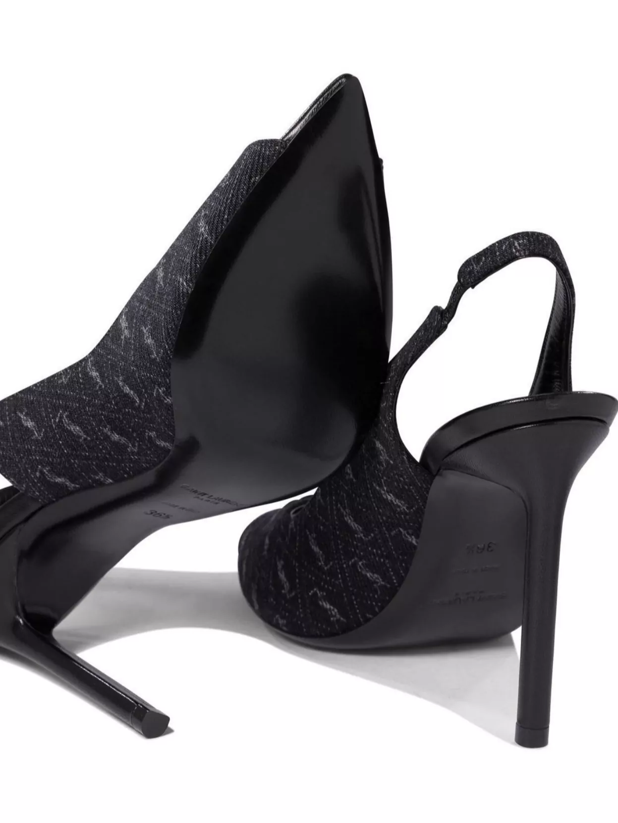 Shop Saint Laurent Peep Toe Textured Fabric Heeled Shoes