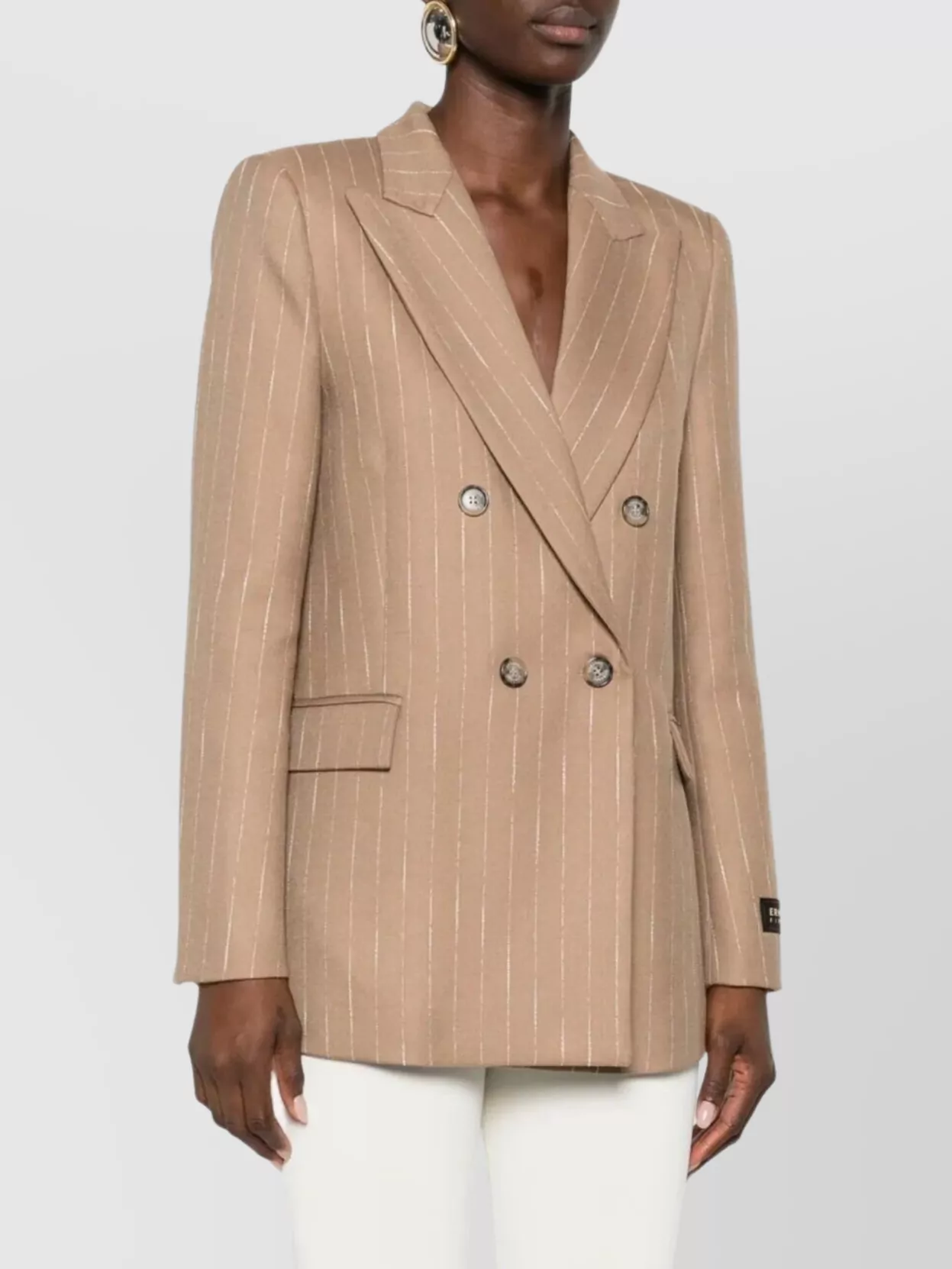 Ermanno Firenze Double-Breasted Pinstripe Jacket Featuring Pockets