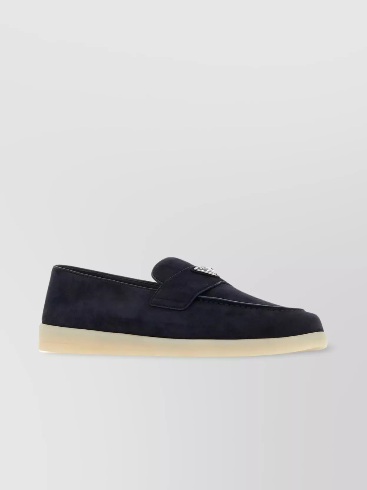Shop Prada Suede Loafers With Iconic Metal Triangle