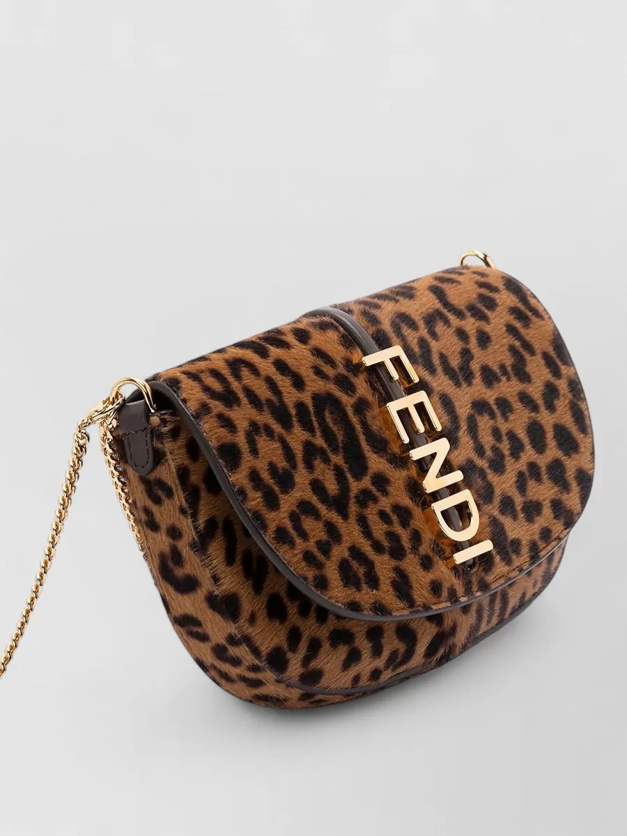 Fendi Leo Pattern Cavallino Calfskin Chain Wallet