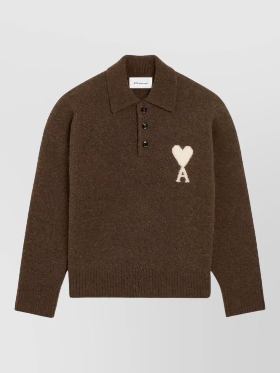 Ami Paris alpaca wool ribbed polo sweater