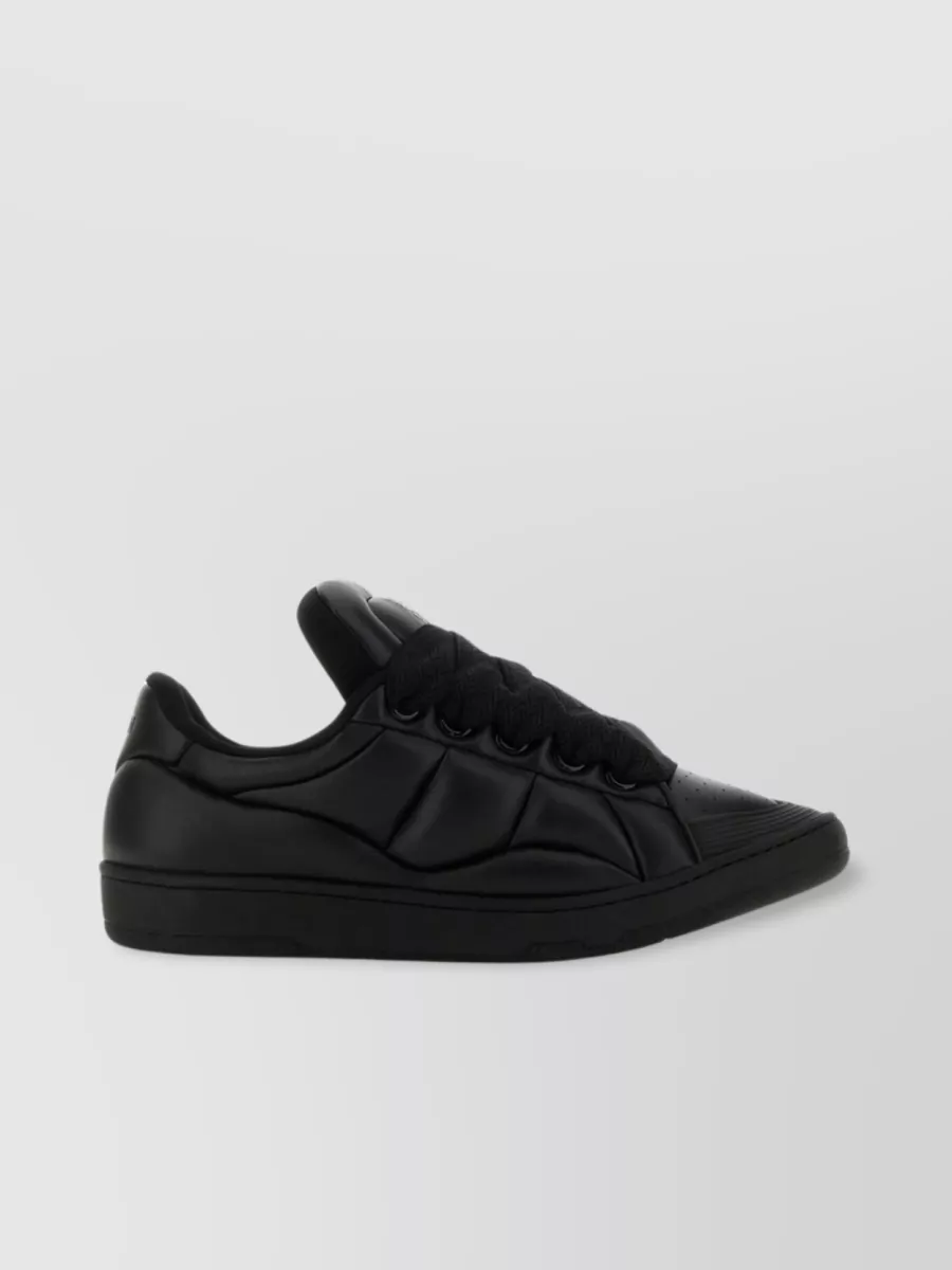 Shop Lanvin Leather Xl Sneakers With Flat Sole And Textured Design In Black