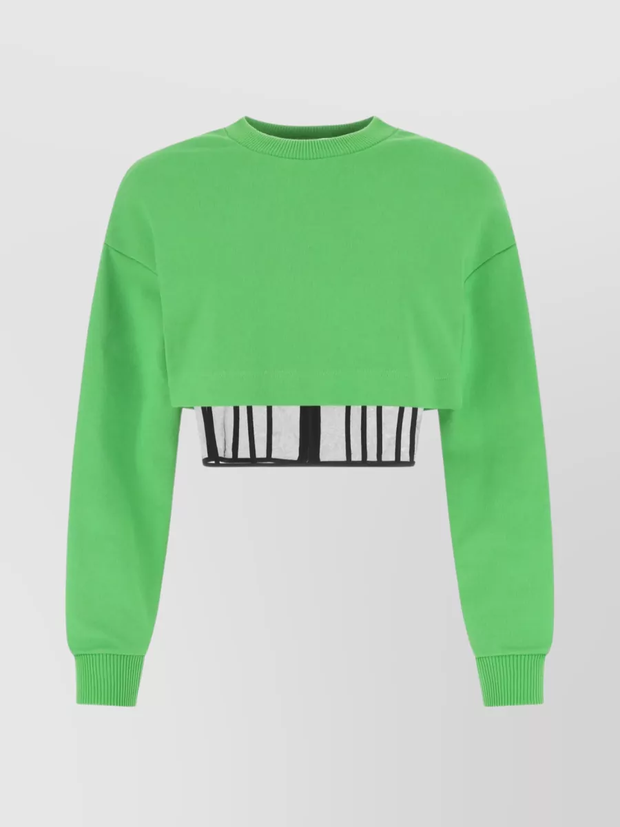 Alexander Mcqueen Cotton Sweatshirt With Cropped Cut And Mesh Bodice In Green