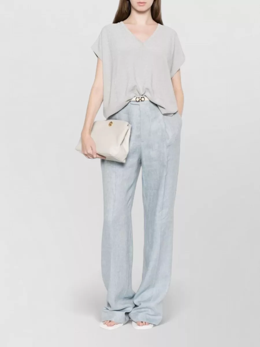 Fabiana Filippi Cotton V-Neck Short-Sleeve Knitted Blouse