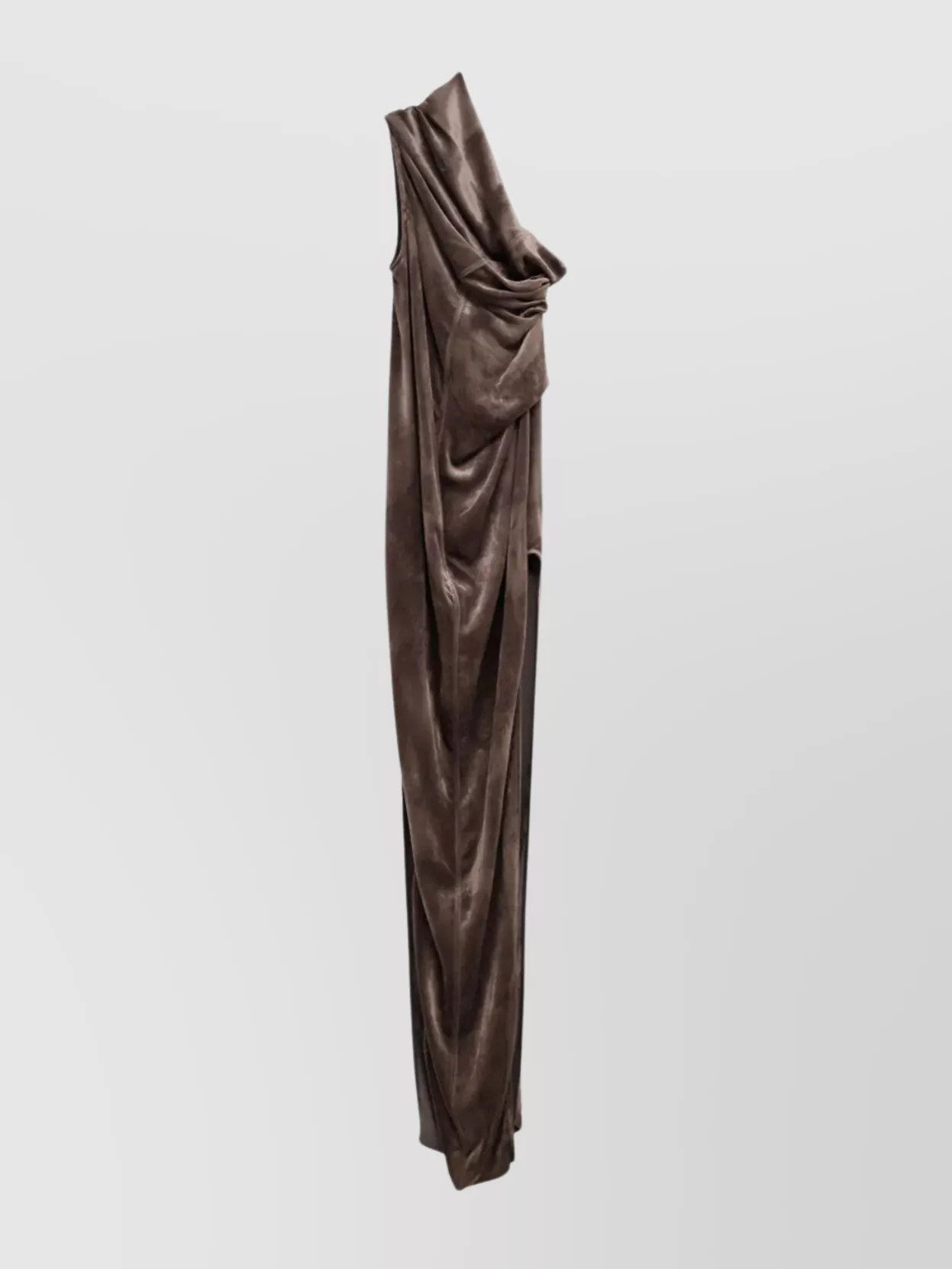 Rick Owens Athena Arrowhead Gown Draped One-shoulder Velvet Slit In Gray