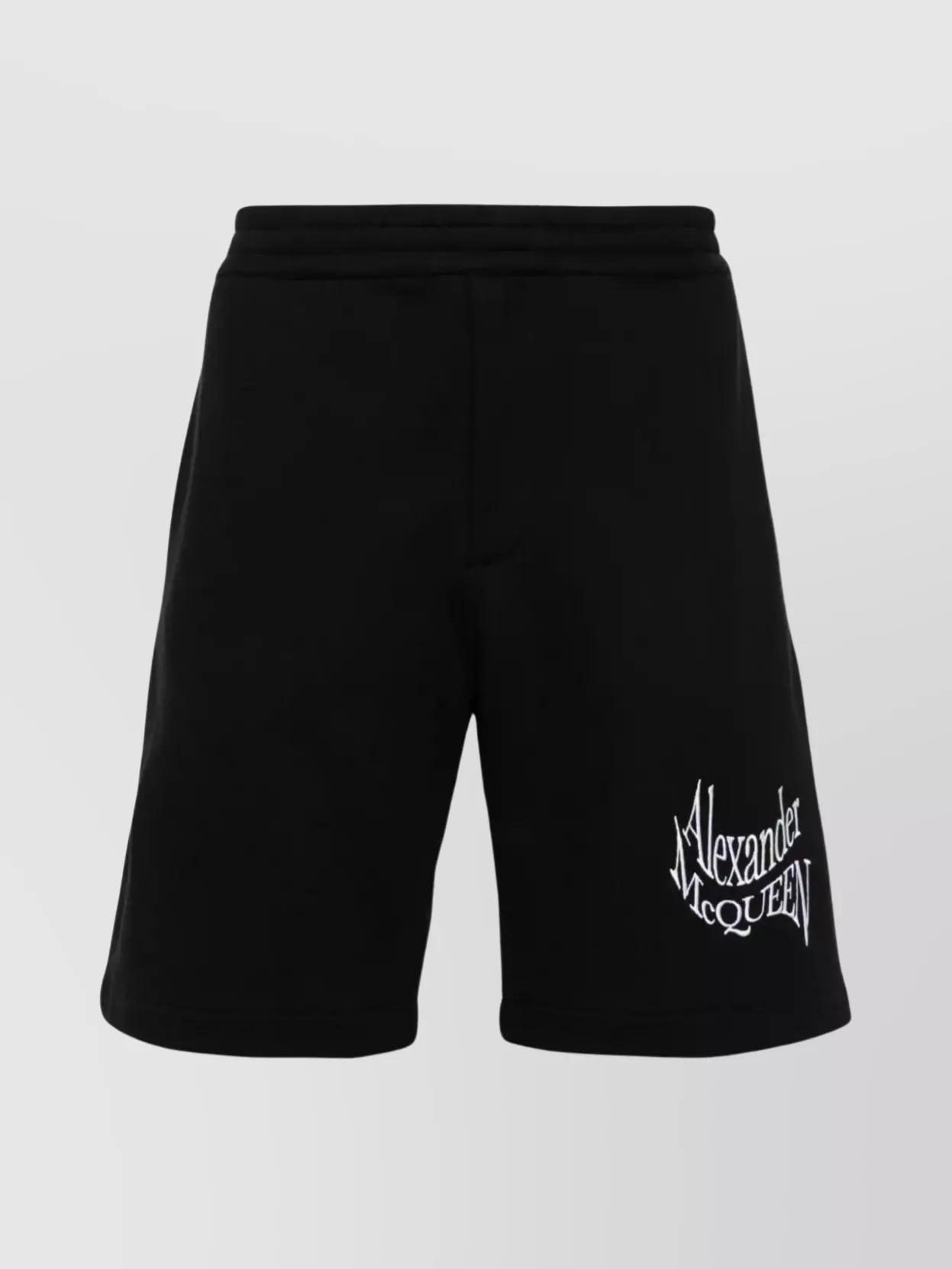 Shop Alexander Mcqueen Organic Cotton Knee-length Shorts With Distorted Logo In Black