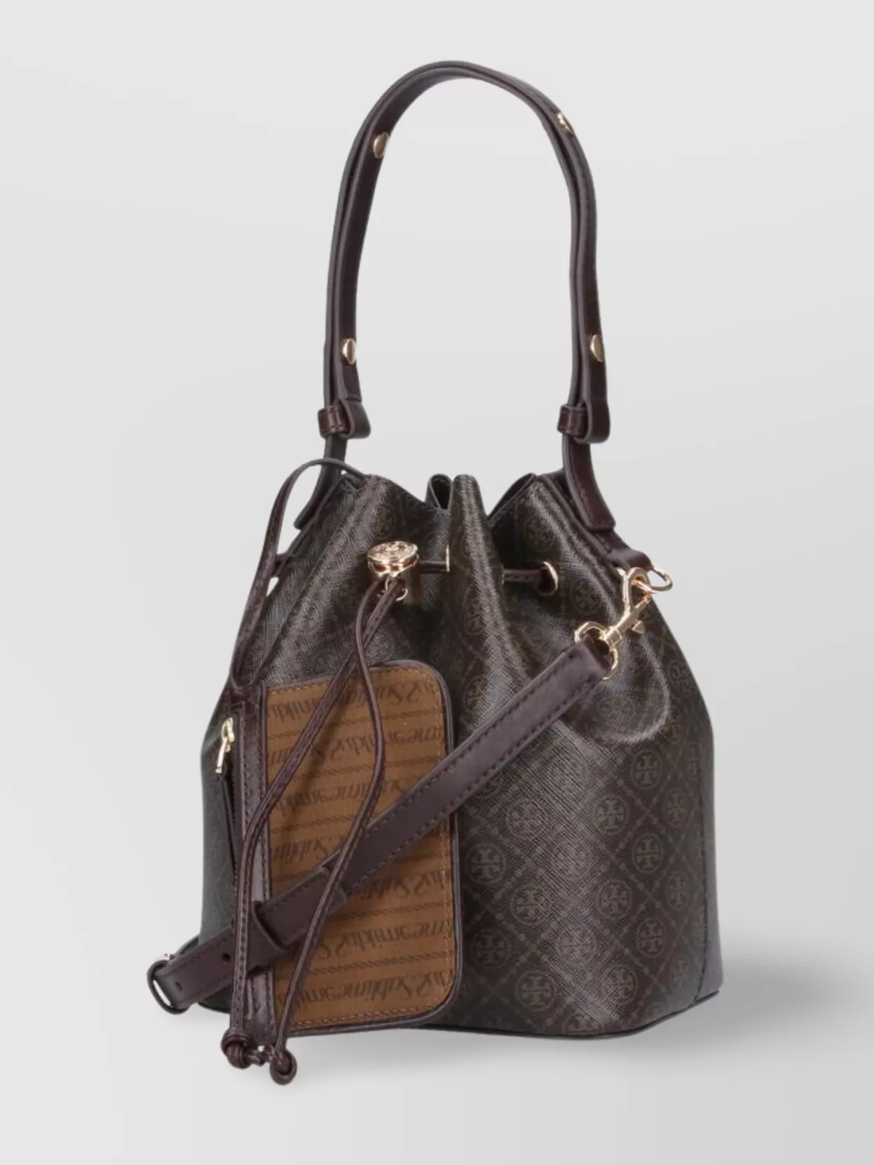 TORY BURCH BUCKET BAG WITH MONOGRAM PATTERN AND TOP HANDLE