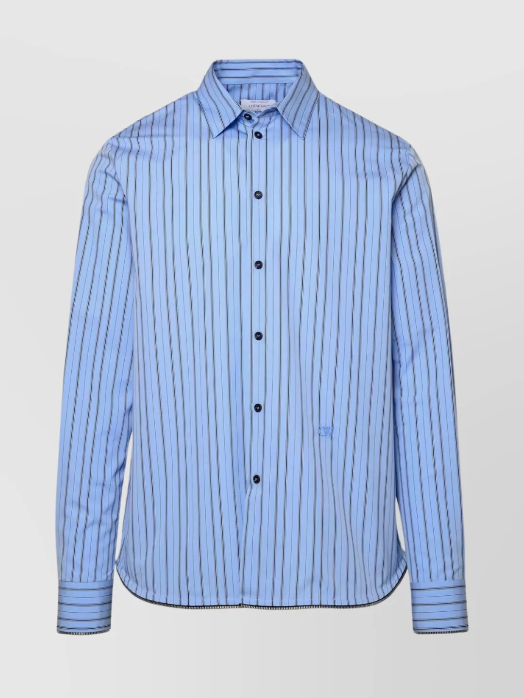 Shop Off-white Cotton Shirt With Curved Hem And Striped Pattern