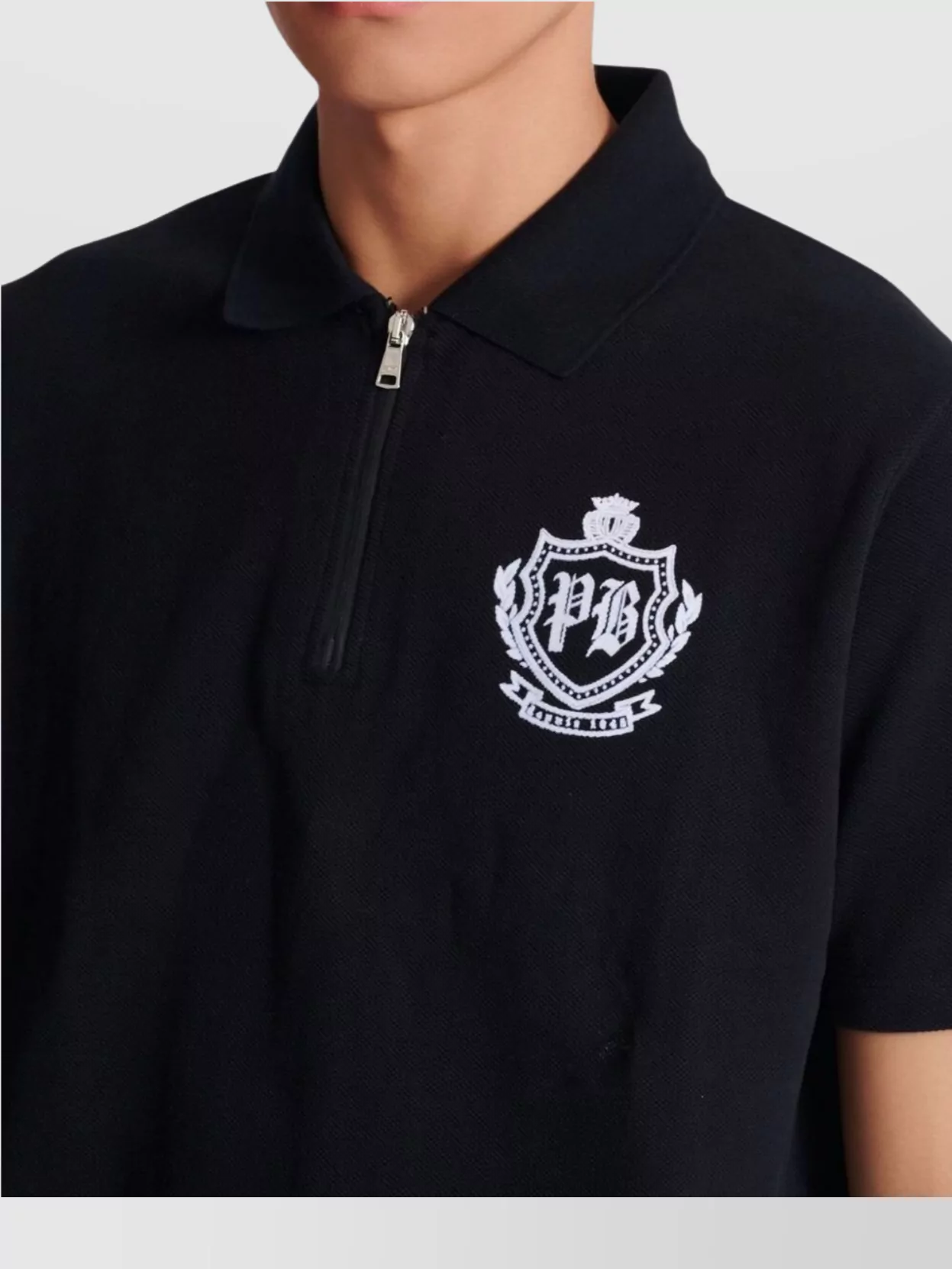 Balmain Short Sleeve Zip Collar Polo Shirt