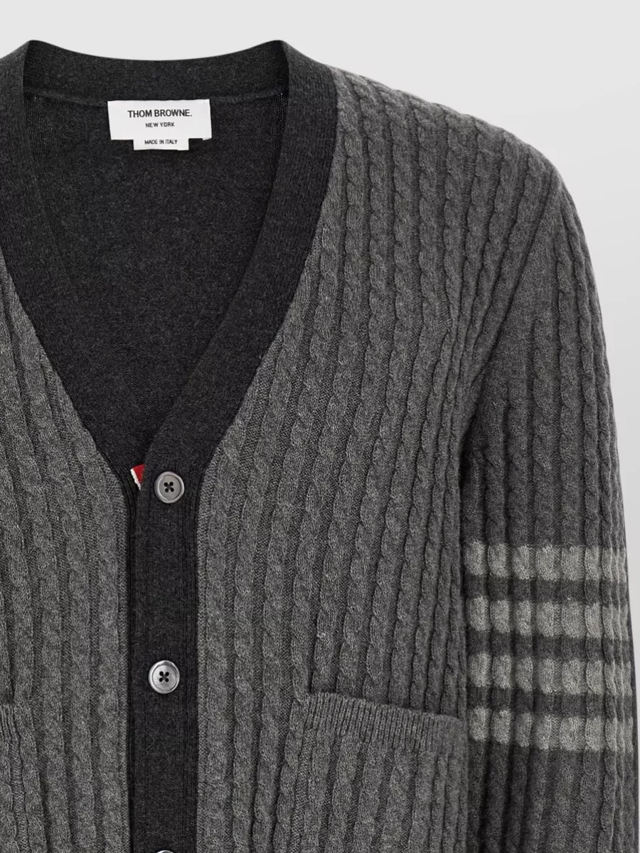 Thom Browne Virgin Wool Cable-Knit V-Neck Cardigan
