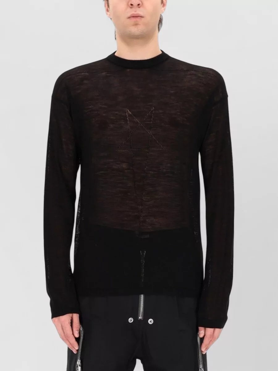 Rick Owens Sheer Knit Crew Neck Long Sleeve Sweater